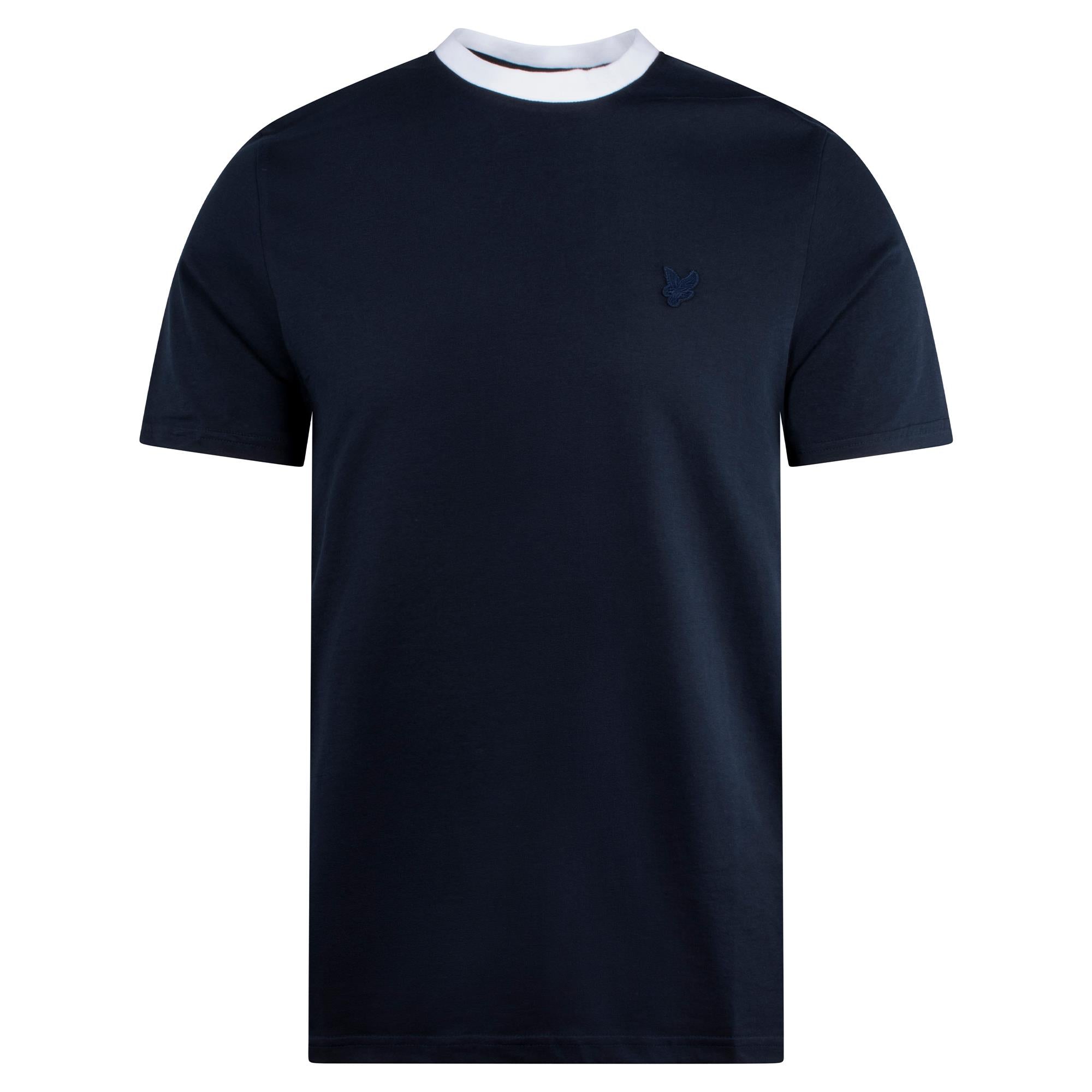 Lyle & Scott Contrast Collar Superfine Mens T-Shirt Navy/White